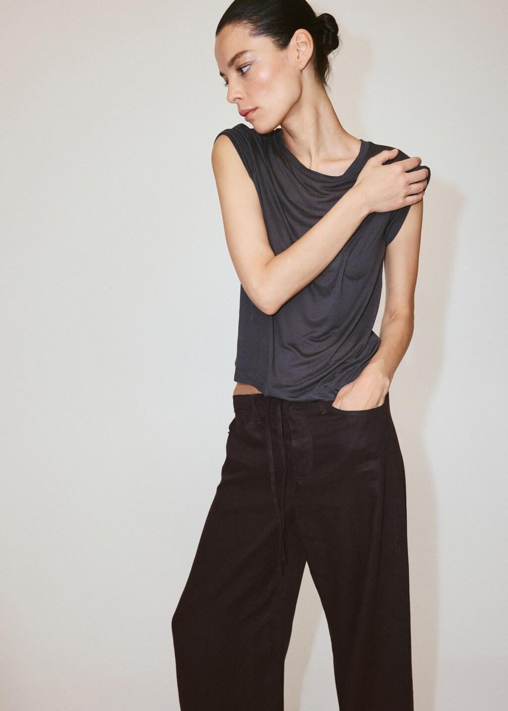 Brown Bow Linen Trousers, Dark Brown, large image number 4