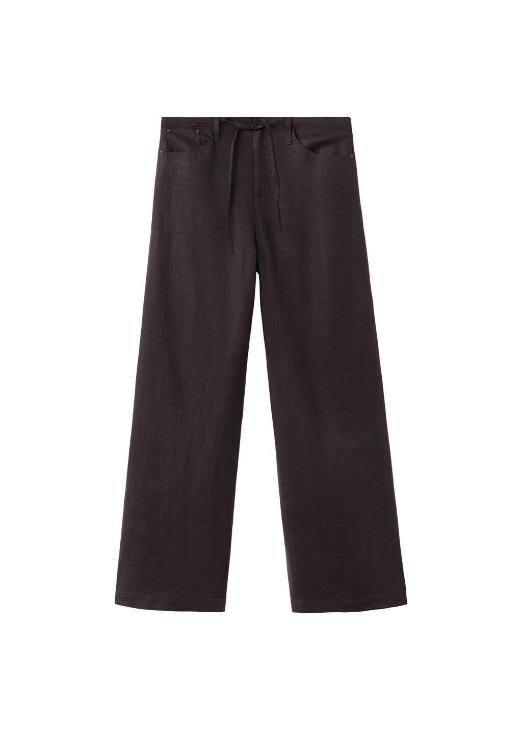Brown Bow Linen Trousers, Dark Brown, large image number 6