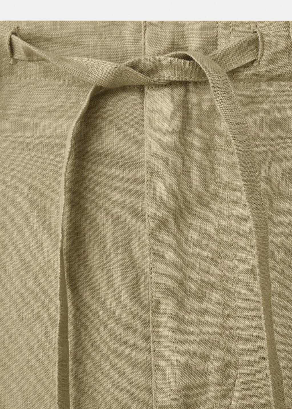 Khaki Bow Linen Trousers, Beige - Khaki, large image number 1
