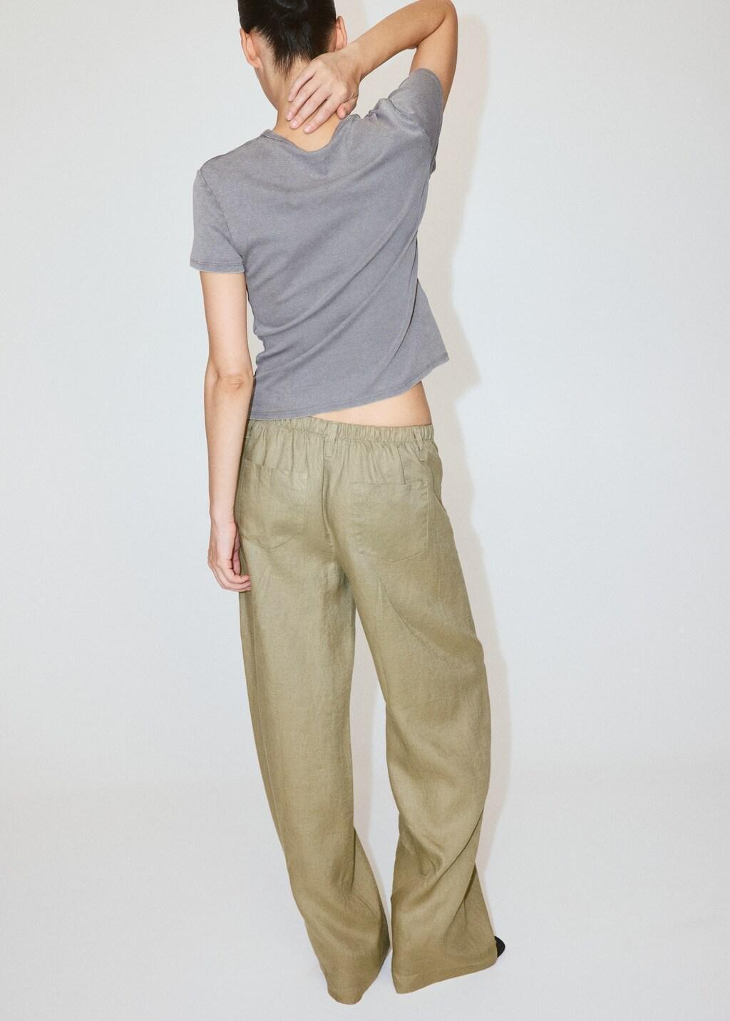 Khaki Bow Linen Trousers, Beige - Khaki, large image number 2