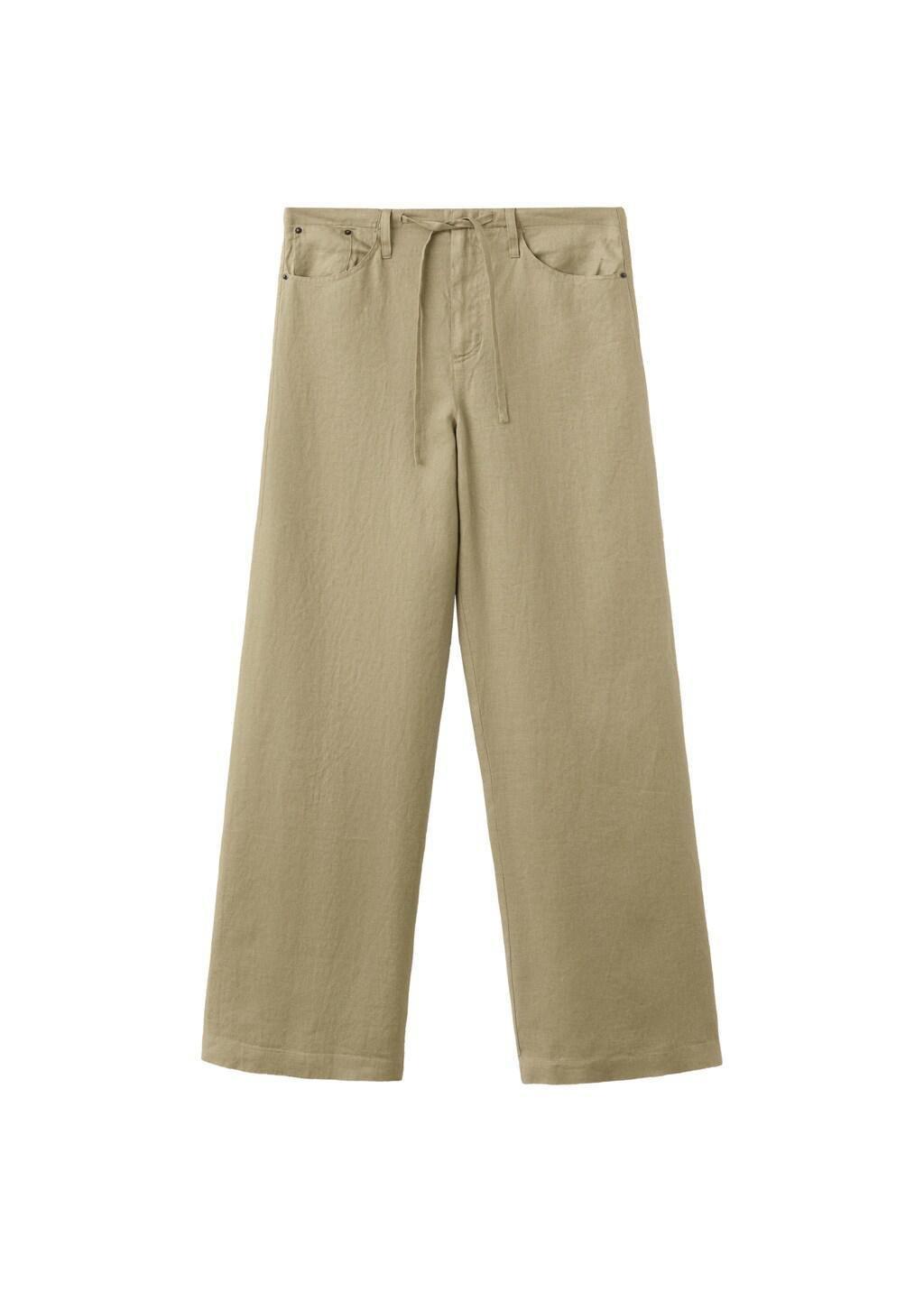 Khaki Bow Linen Trousers, Beige - Khaki, large image number 6