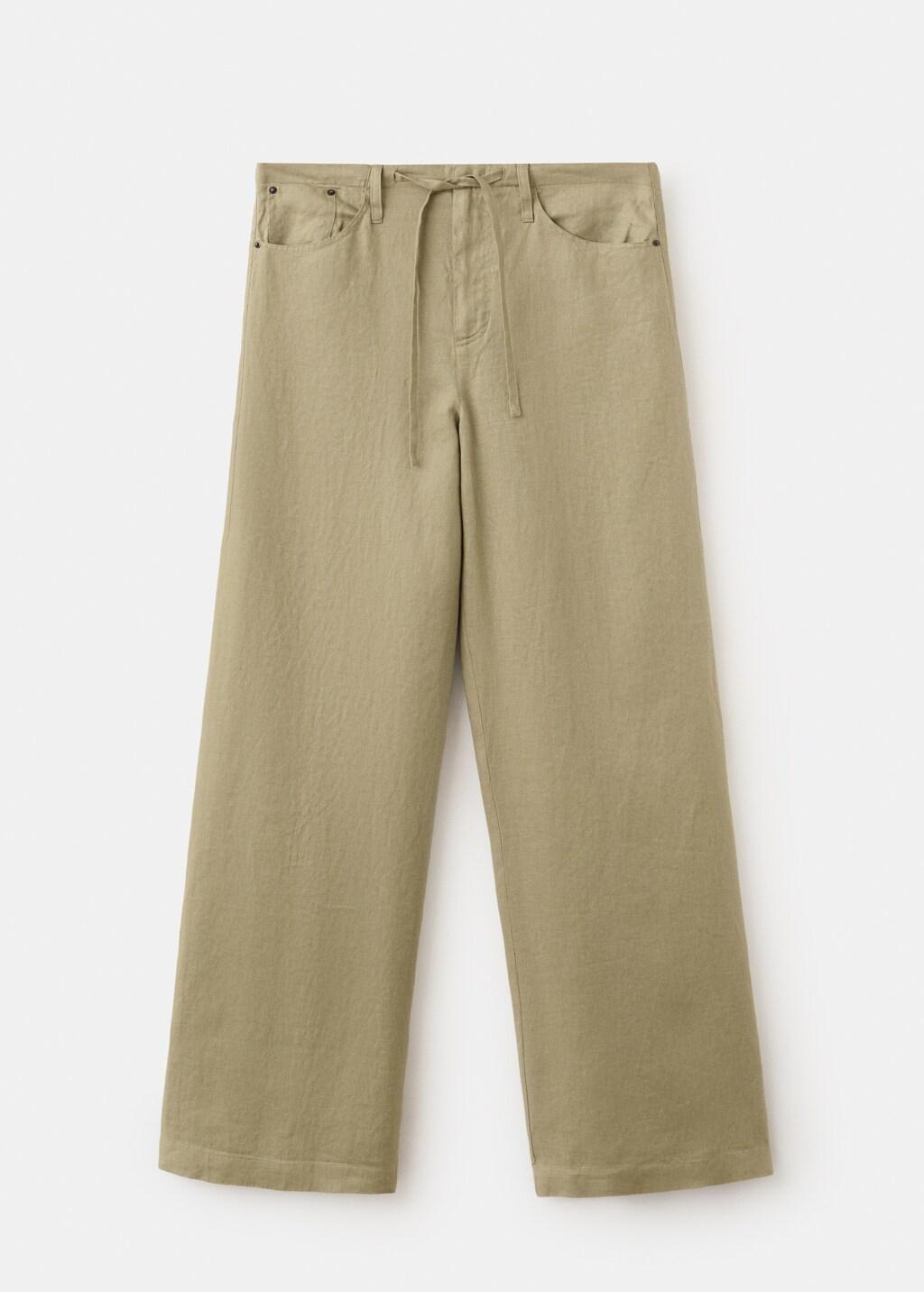 Khaki Bow Linen Trousers, Beige - Khaki, large image number 7