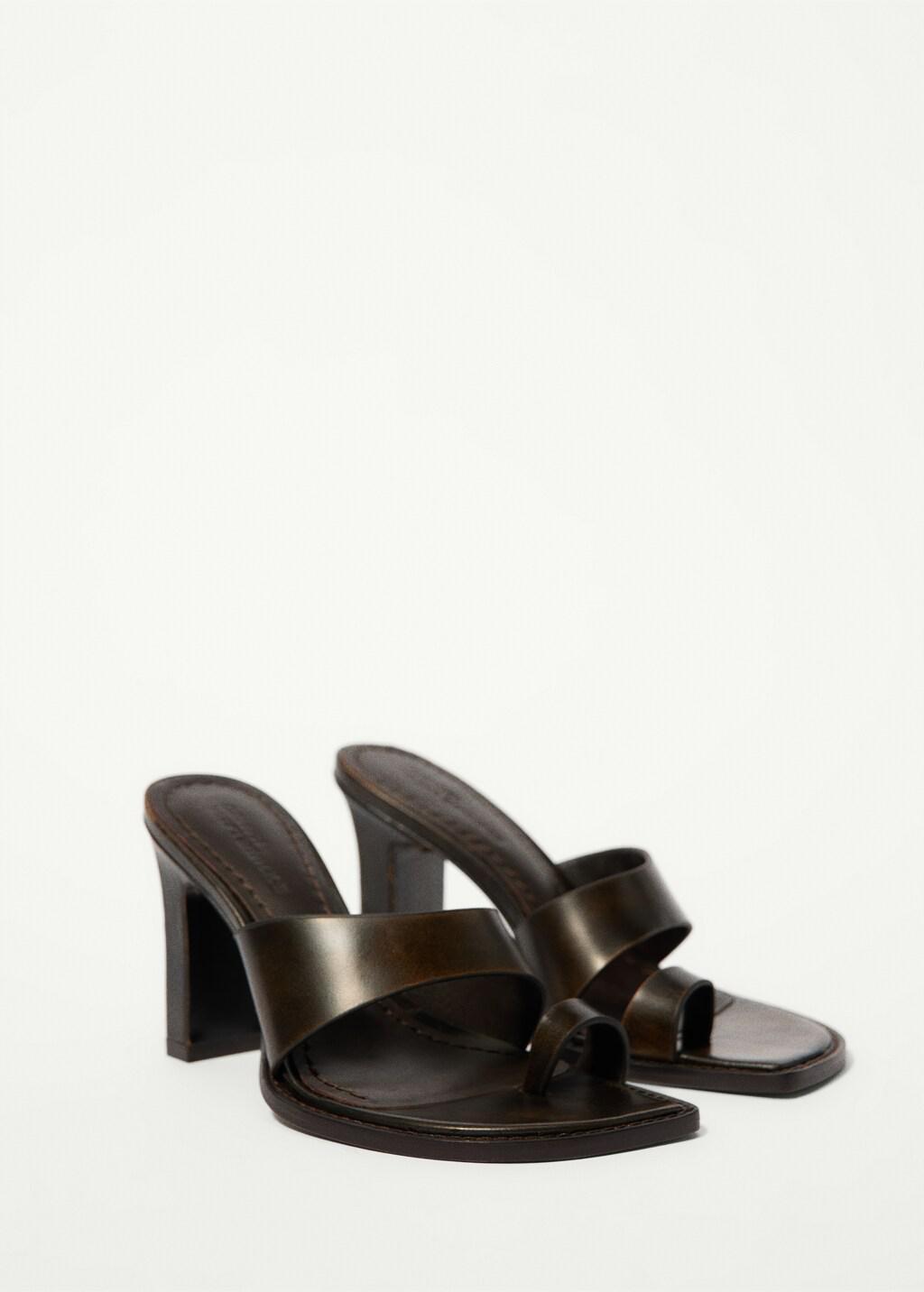 Brown Leather Block-Heel Sandals, Dark Brown, large image number 1
