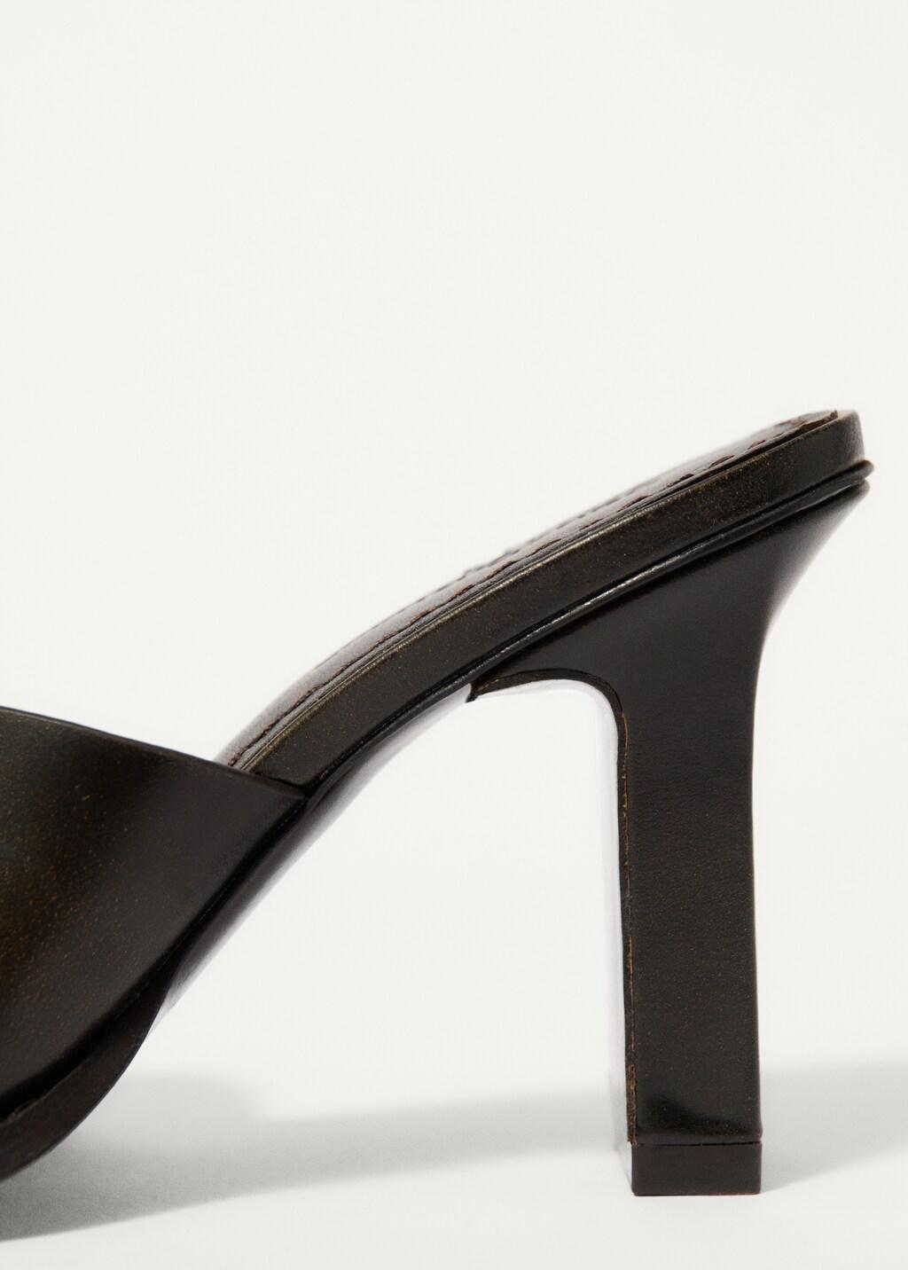 Brown Leather Block-Heel Sandals, Dark Brown, large image number 2