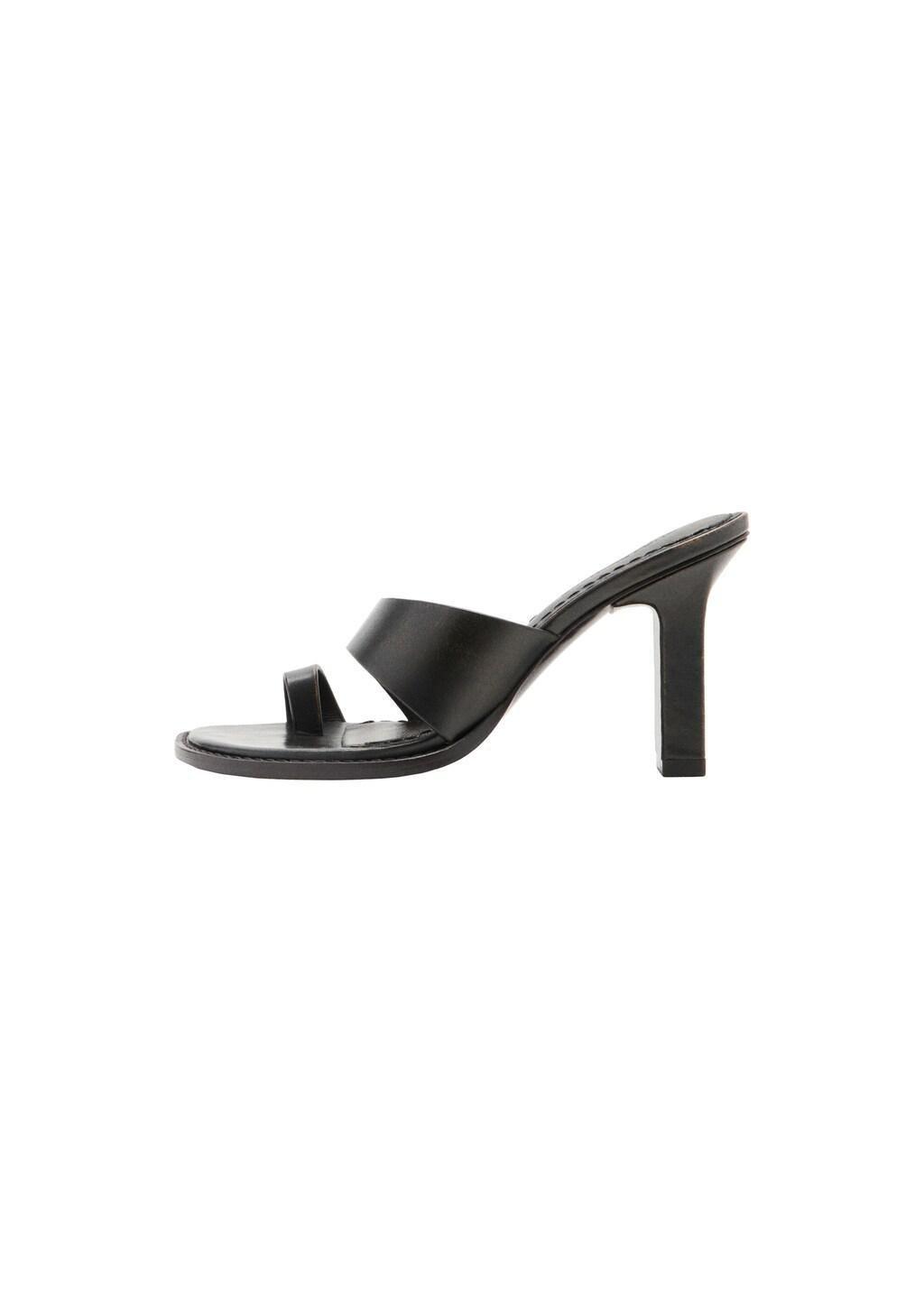 Brown Leather Block-Heel Sandals, Dark Brown, large image number 3