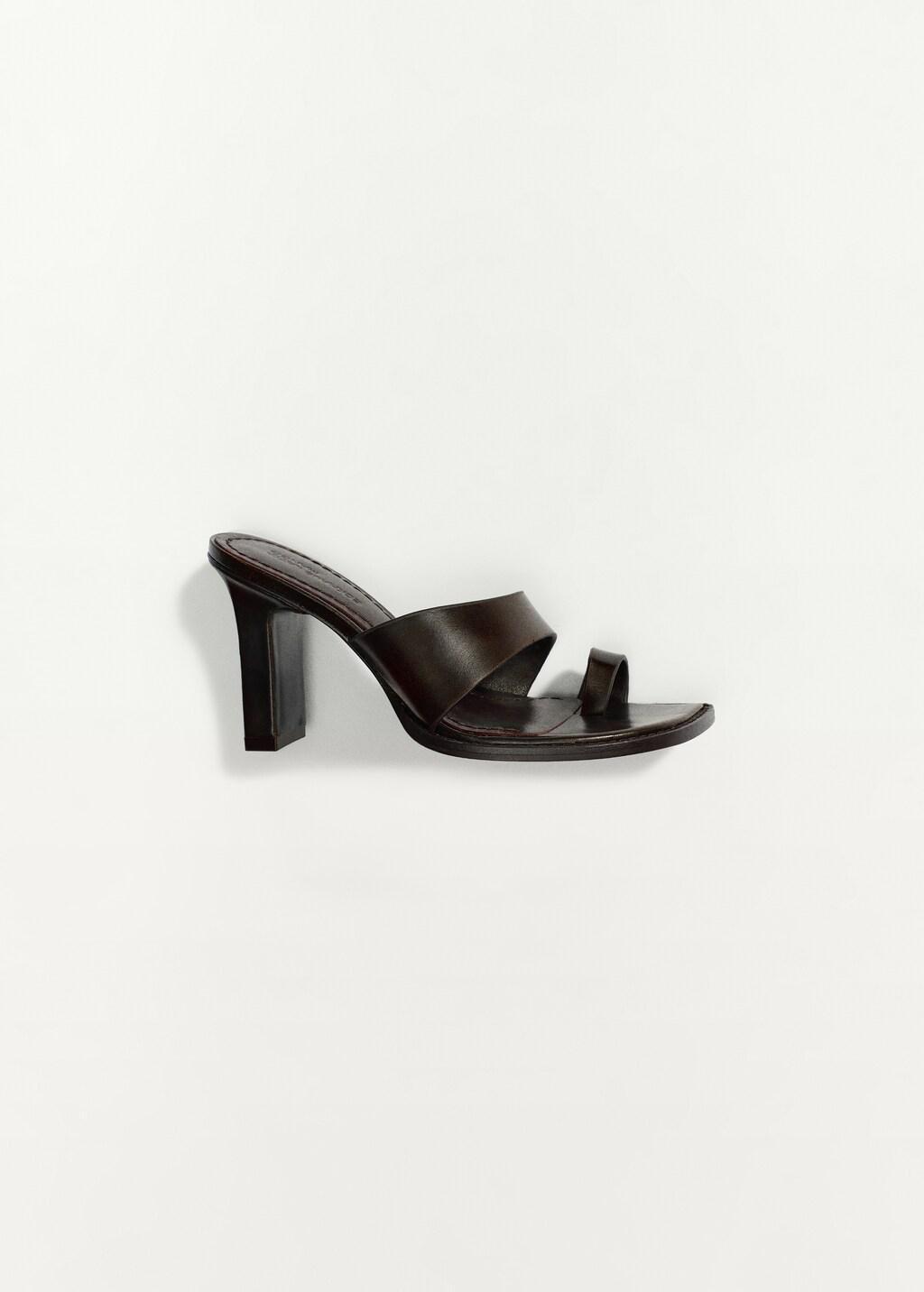 Brown Leather Block-Heel Sandals, Dark Brown, large image number 4