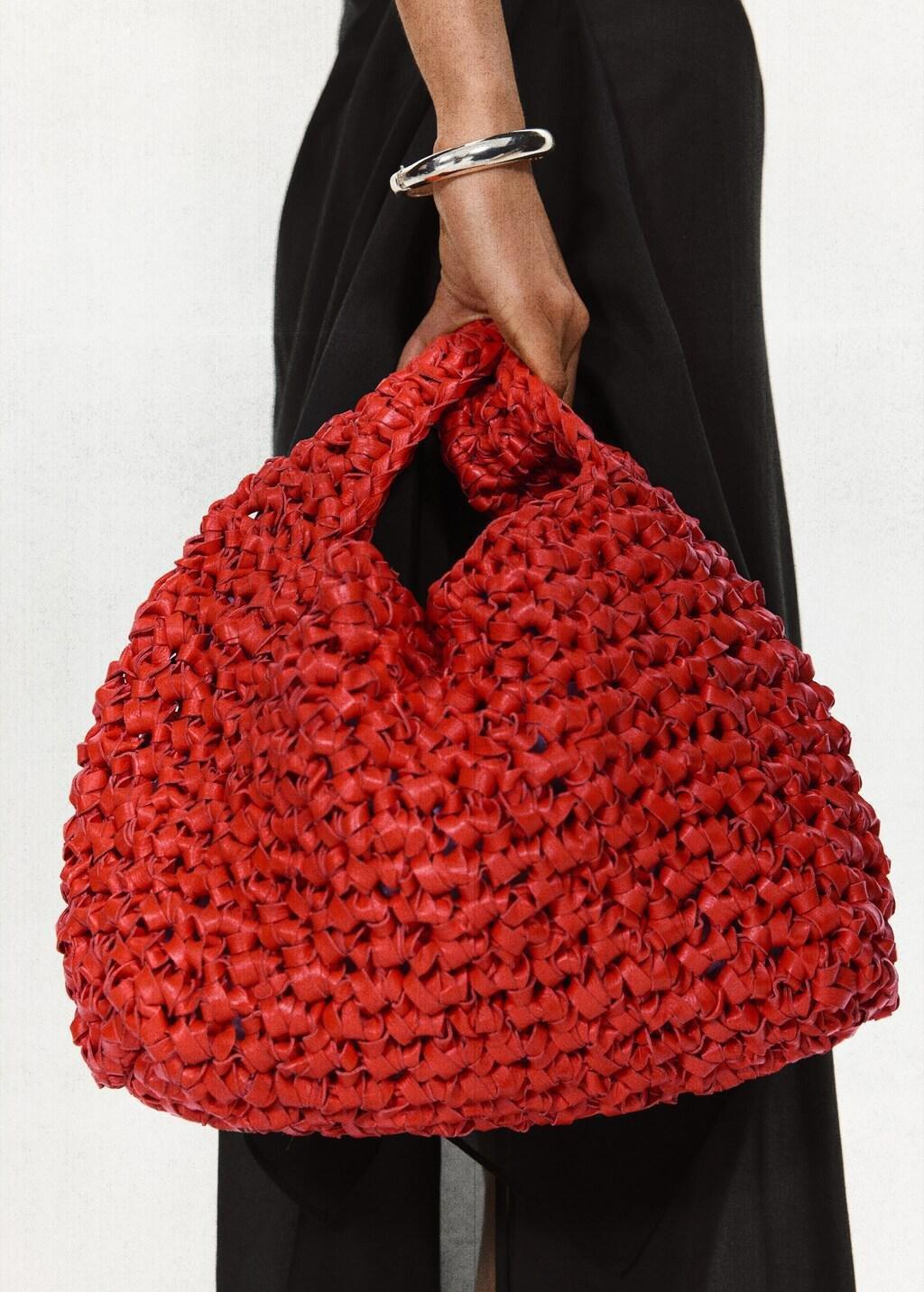 Red Handmade Woven Leather Handbag, Red, medium