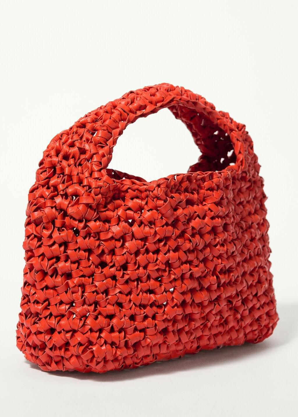 Red Handmade Woven Leather Handbag, Red, medium