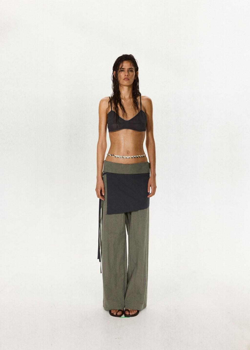 Blue Semi-Transparent Knitted Crop Top, Medium Blue, large image number 0