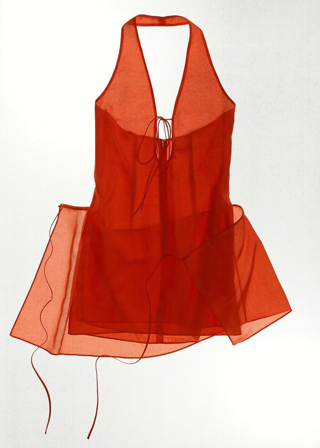 Red Silk Dress With Overlay Bows, Red, large image number 6