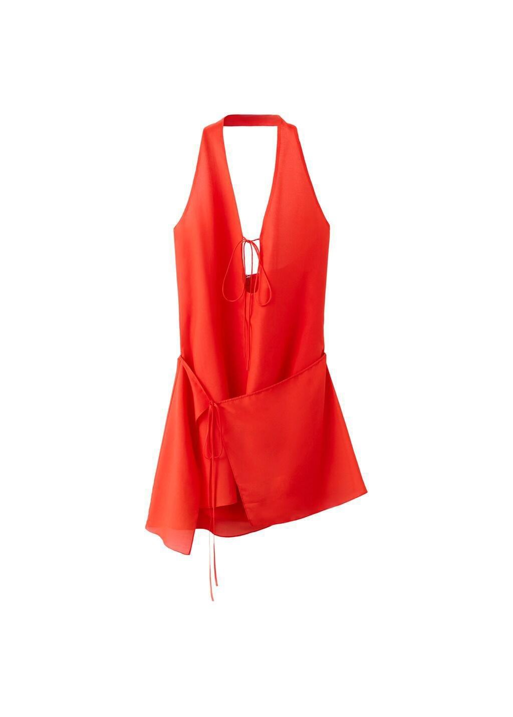 Red Silk Dress With Overlay Bows, Red, large image number 7