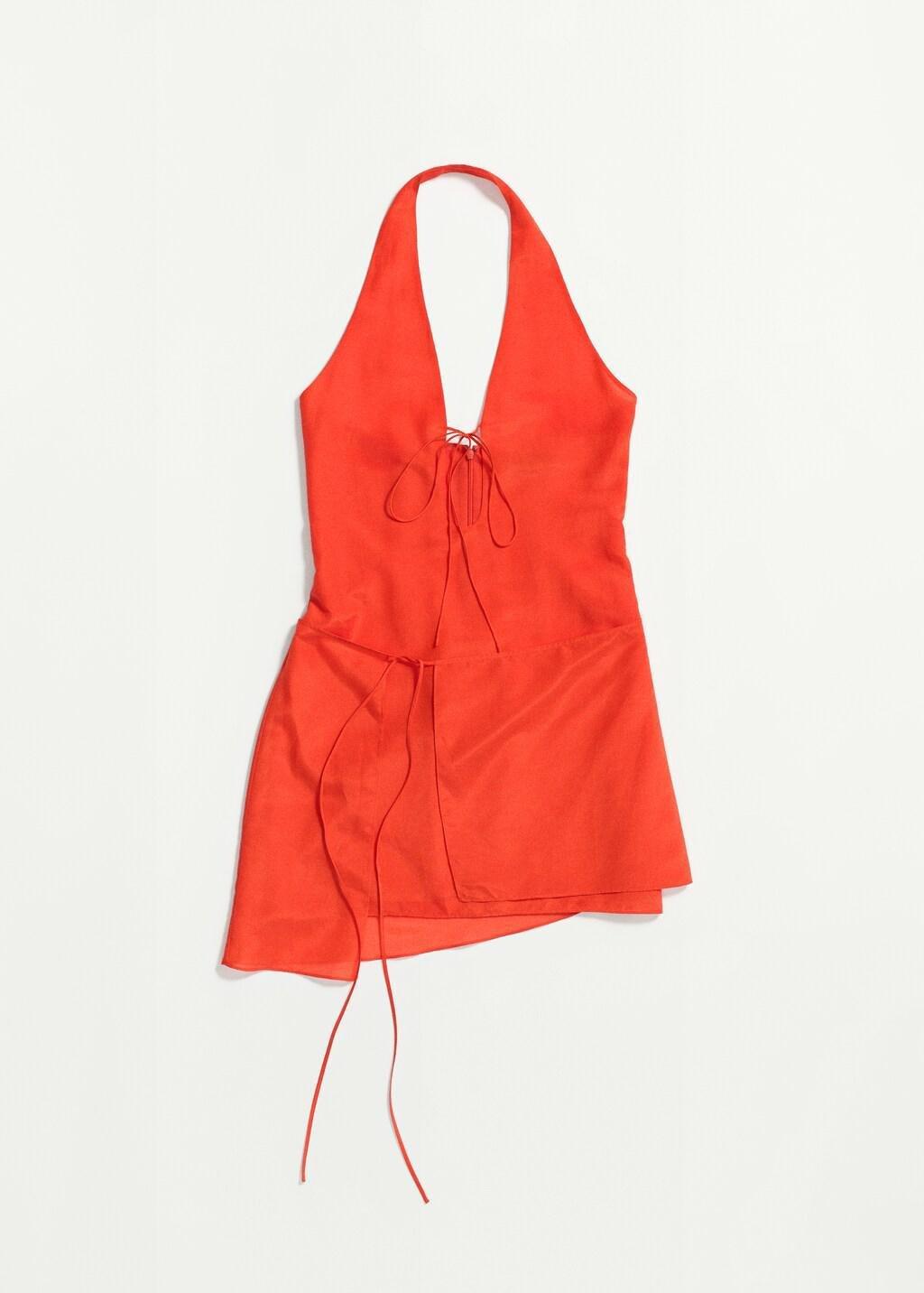 Red Silk Dress With Overlay Bows, Red, large image number 8
