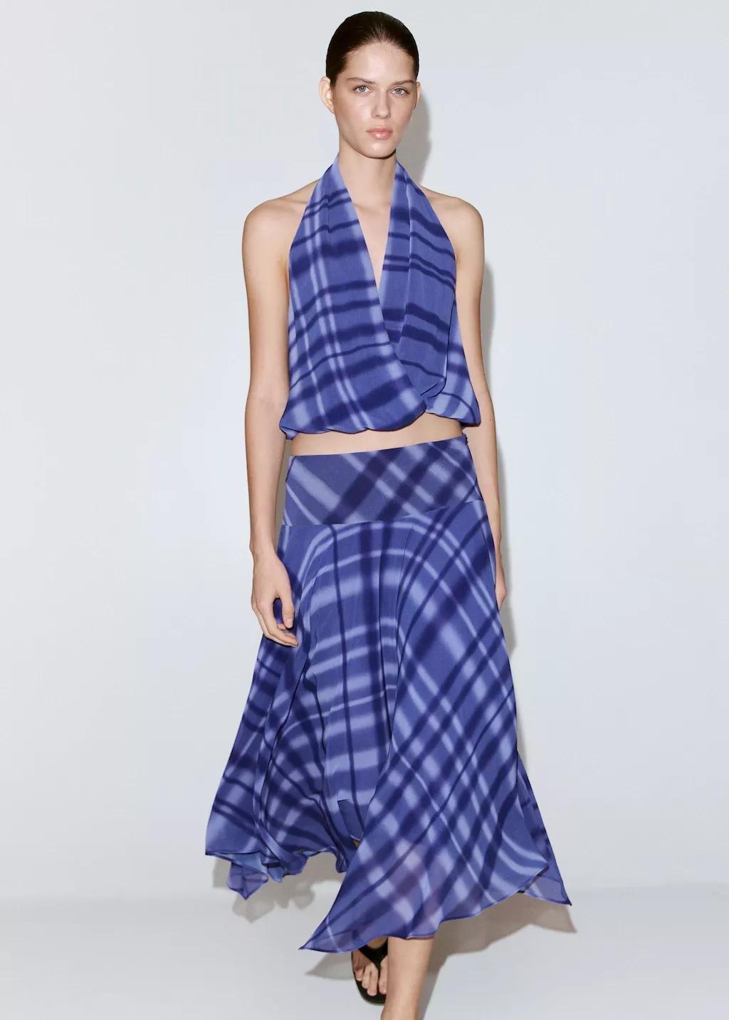 Blue Halter-Neck Printed Top, Medium Blue, medium