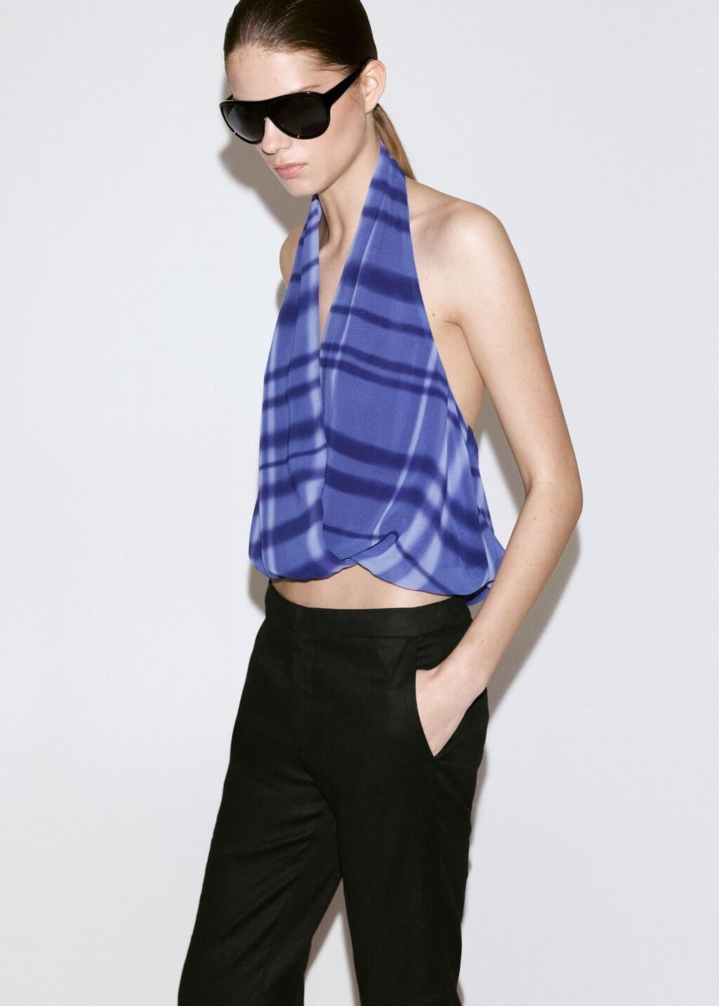Blue Halter-Neck Printed Top, Medium Blue, large image number 4