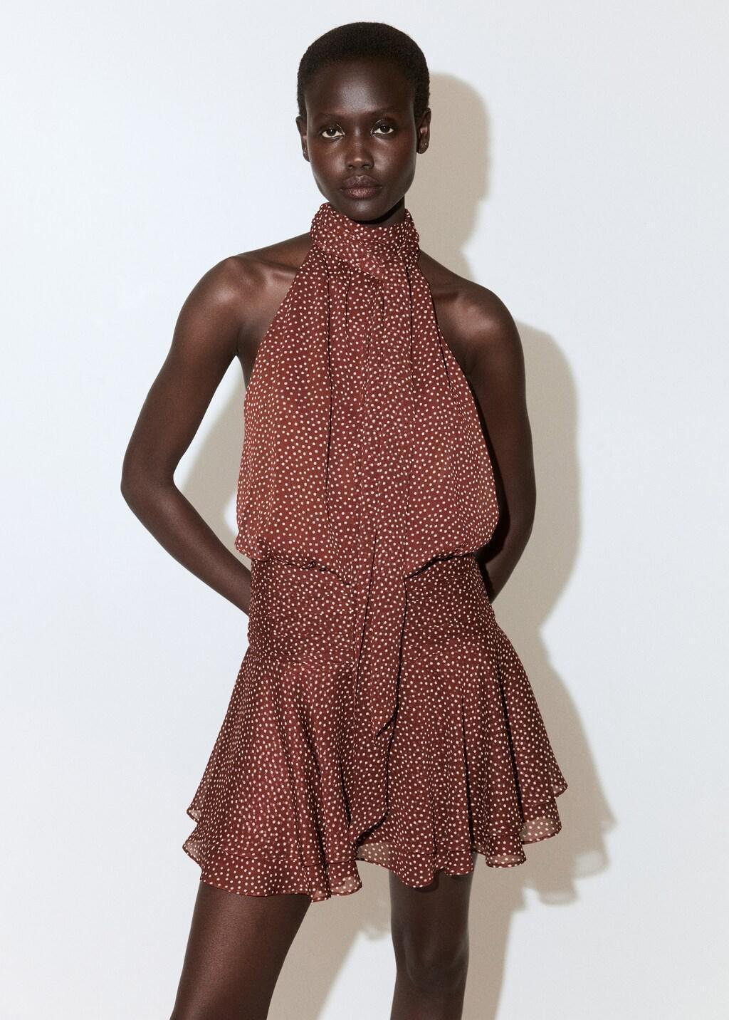 Orange Halter Polka Dot Dress, Medium Orange, large image number 3
