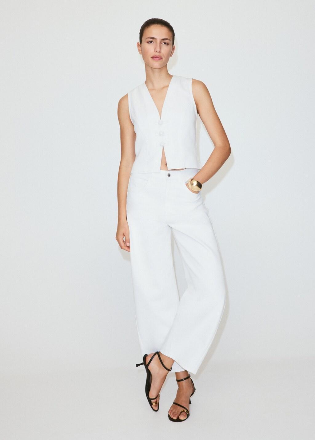 White Toggle Denim Top With Frogs, White, large image number 0