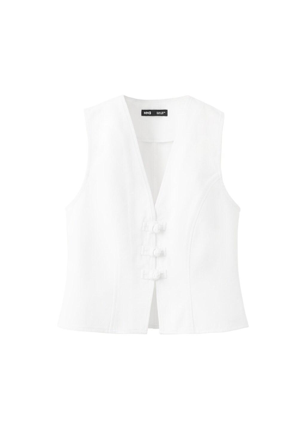 White Toggle Denim Top With Frogs, White, large image number 6