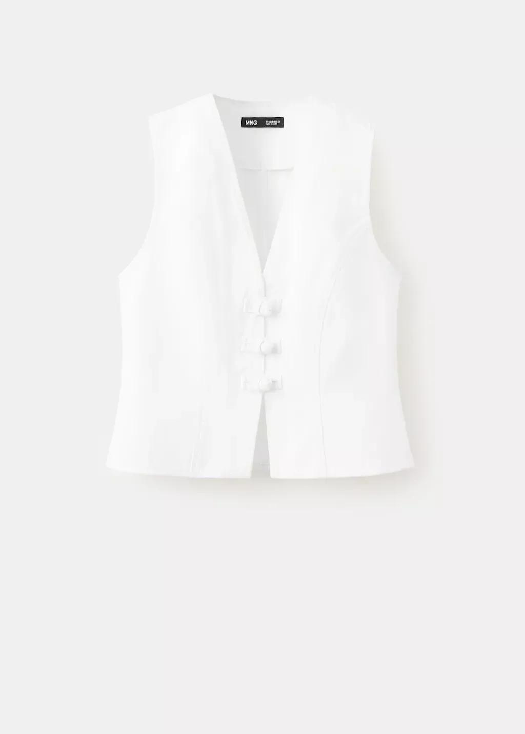 White Toggle Denim Top With Frogs, White, large image number 7