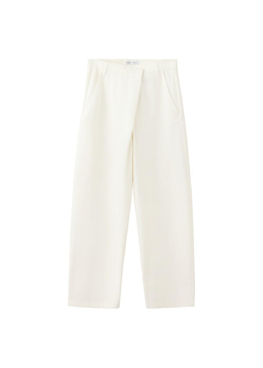 White Asymmetric Cotton Trousers, White, large image number 4
