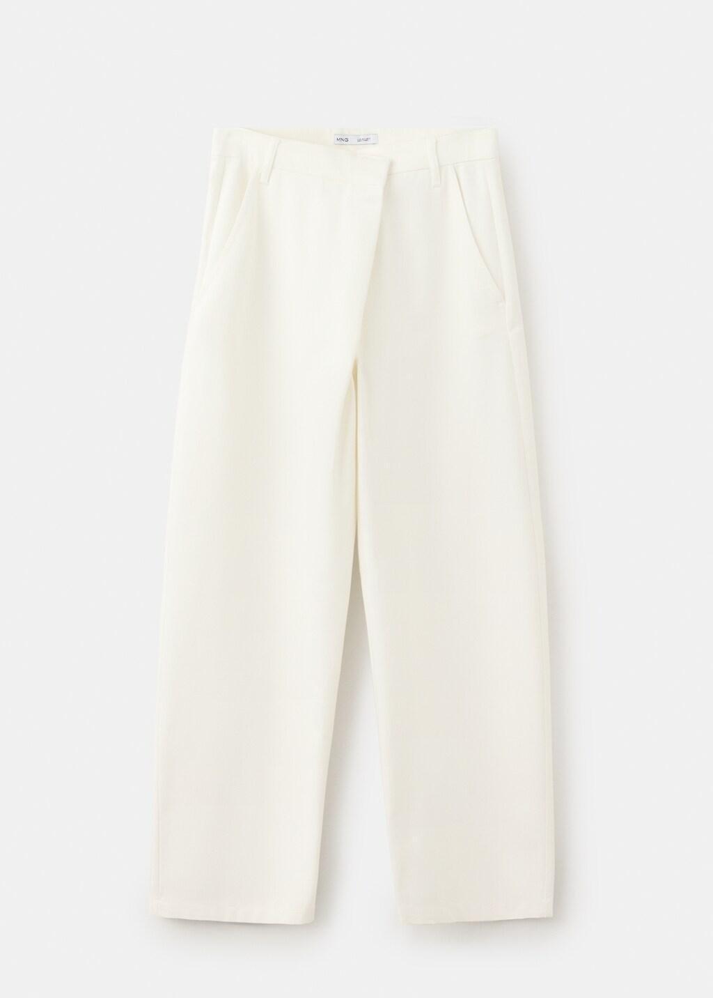 White Asymmetric Cotton Trousers, White, large image number 5