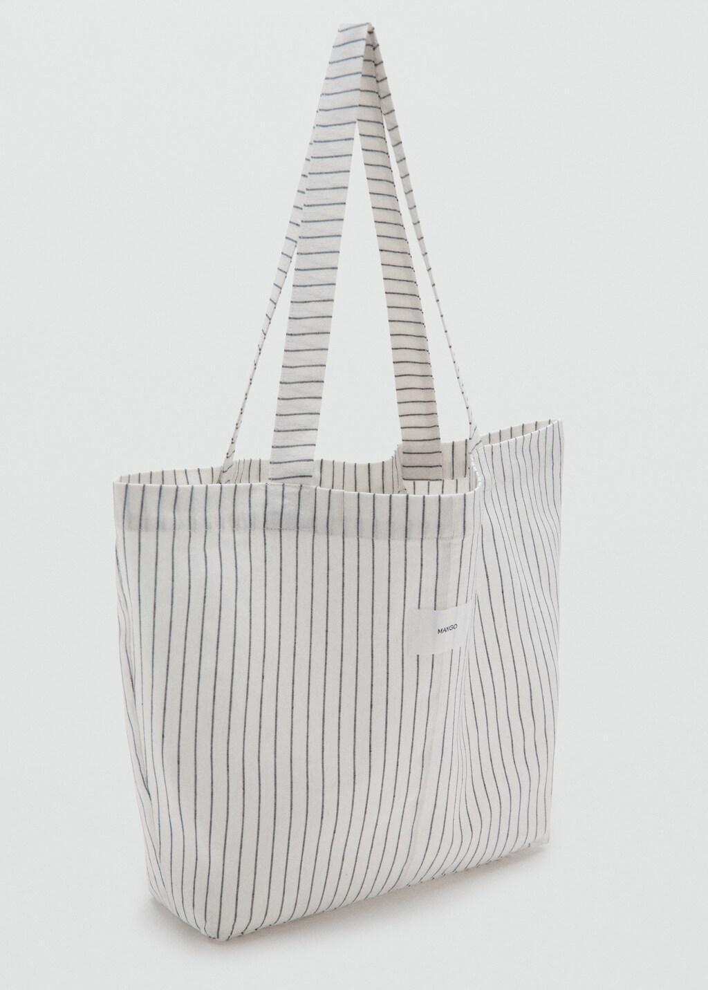 Grey Striped Tote Bag, Grey, large image number 0