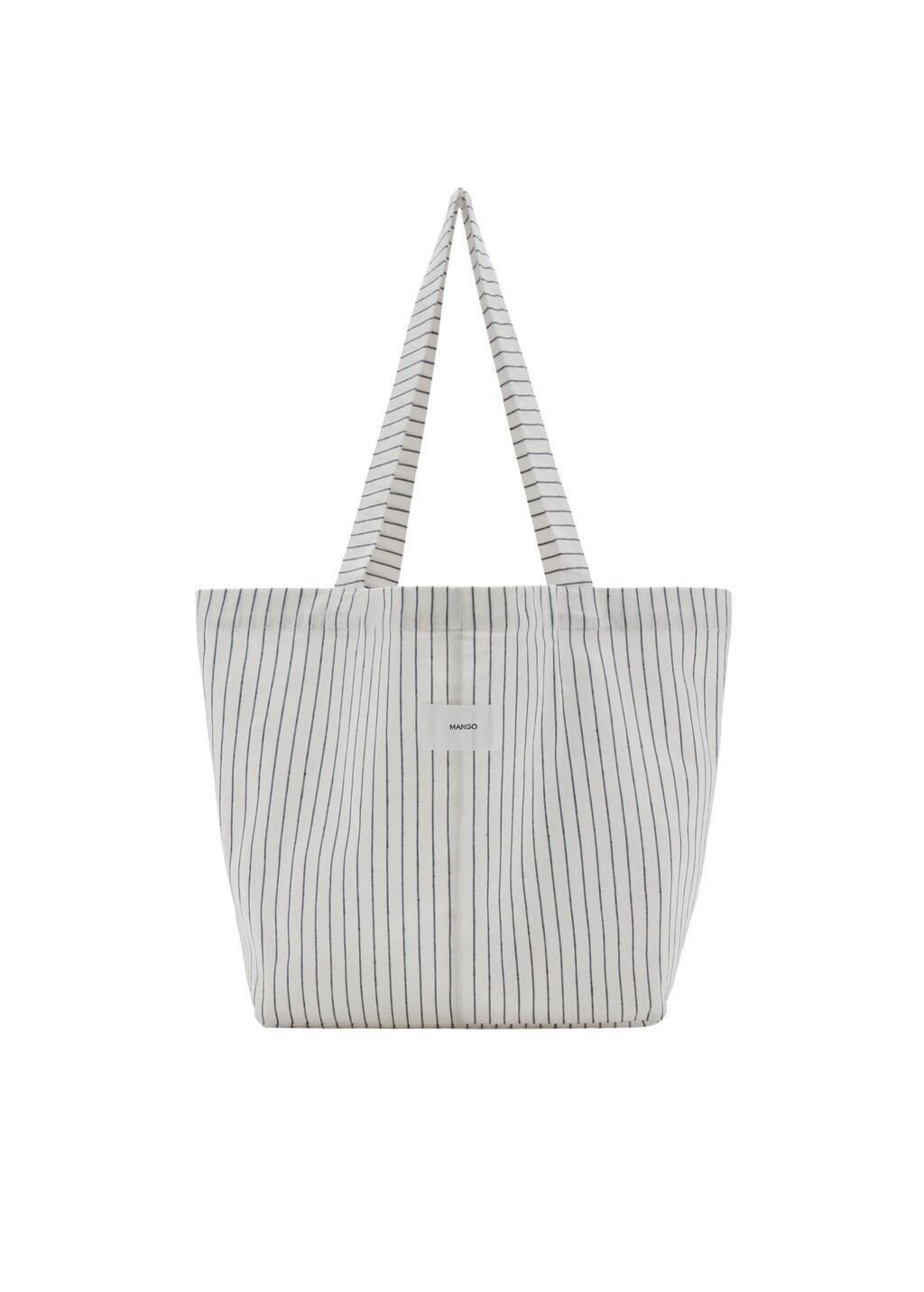 Grey Striped Tote Bag, Grey, large image number 2