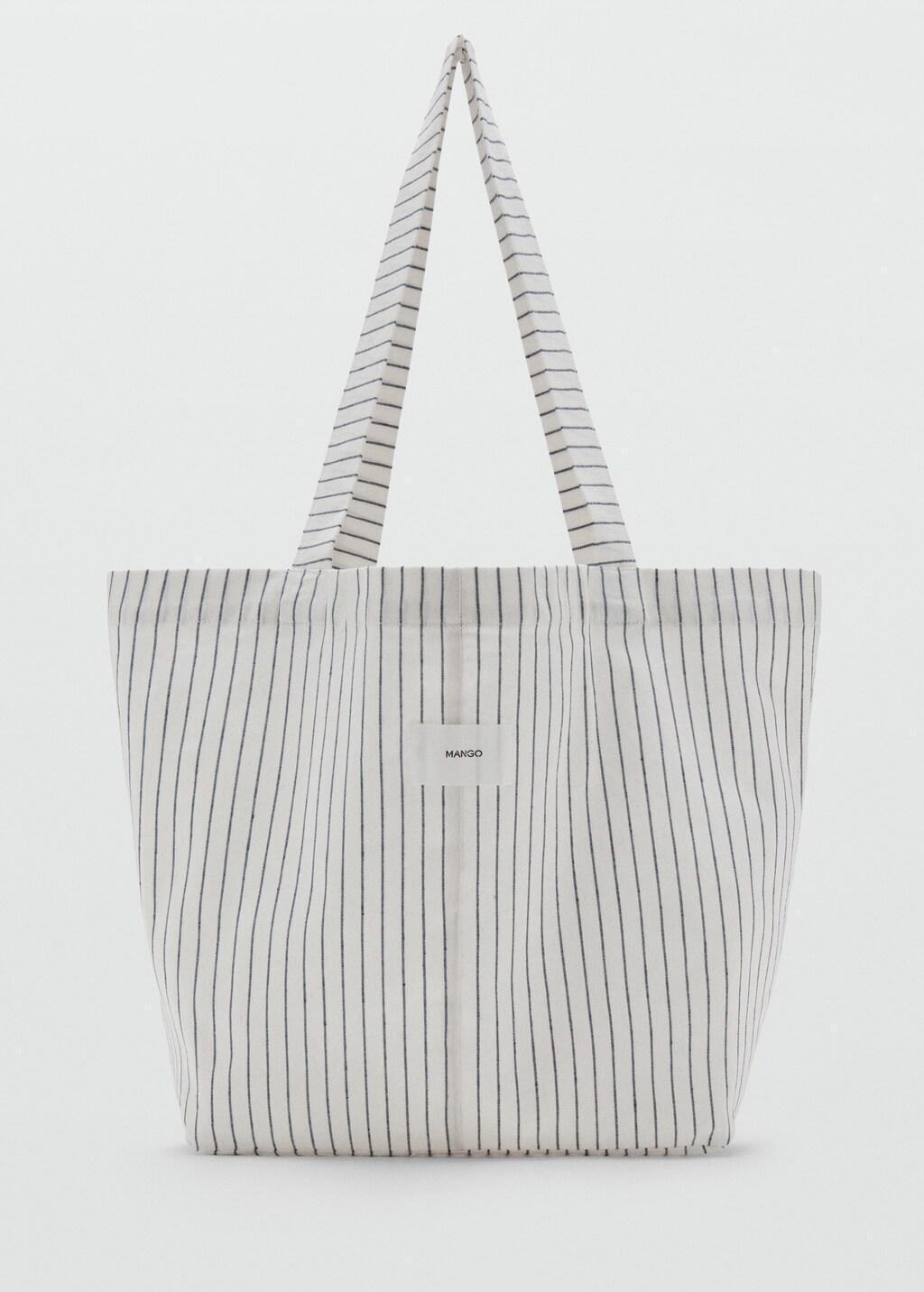 Grey Striped Tote Bag, Grey, large image number 3