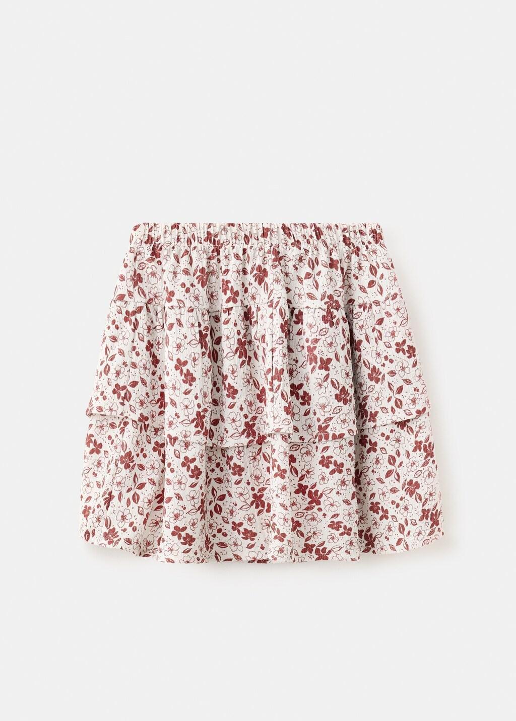Red Floral Print Frill Skirt, Kids Girl, Dark Red, large image number 1
