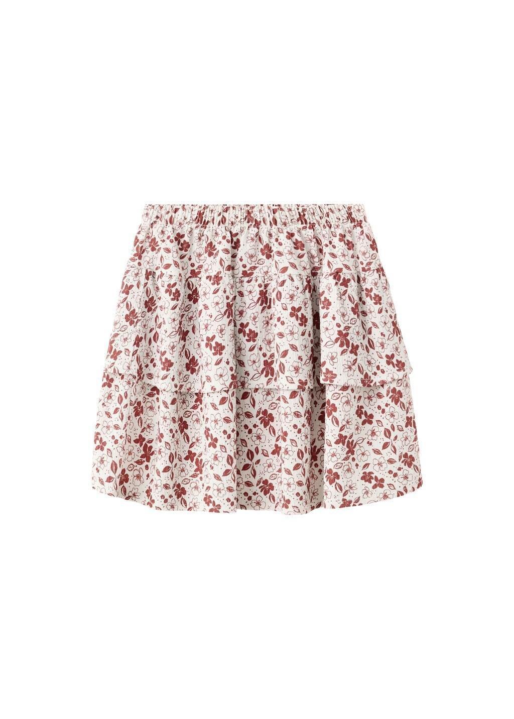 Red Floral Print Frill Skirt, Kids Girl, Dark Red, large image number 3