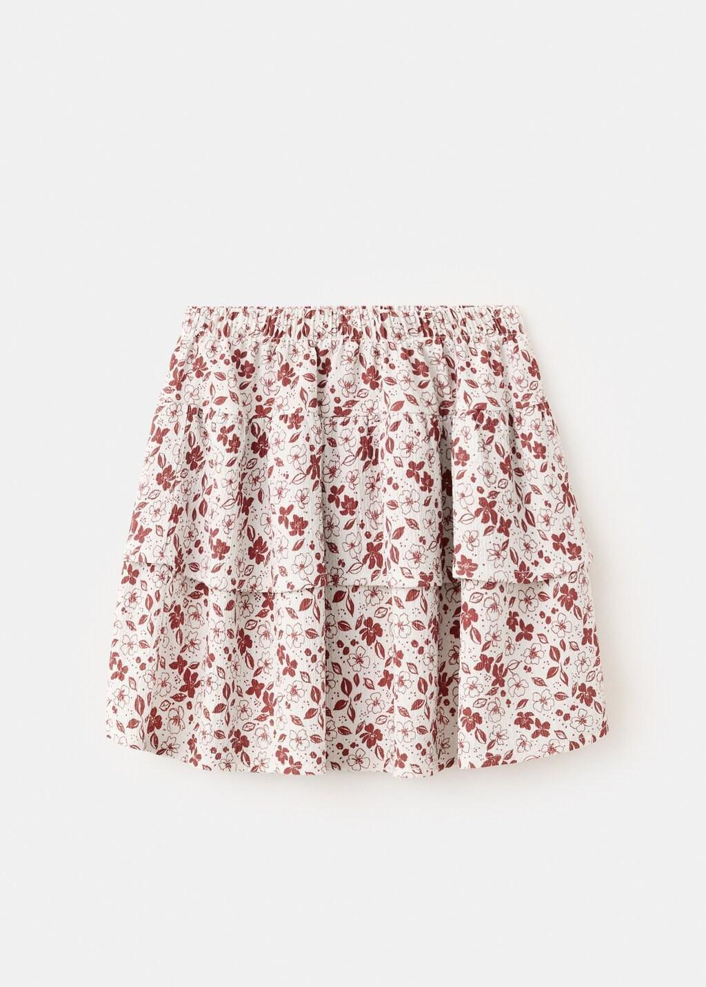 Red Floral Print Frill Skirt, Kids Girl, Dark Red, large image number 5