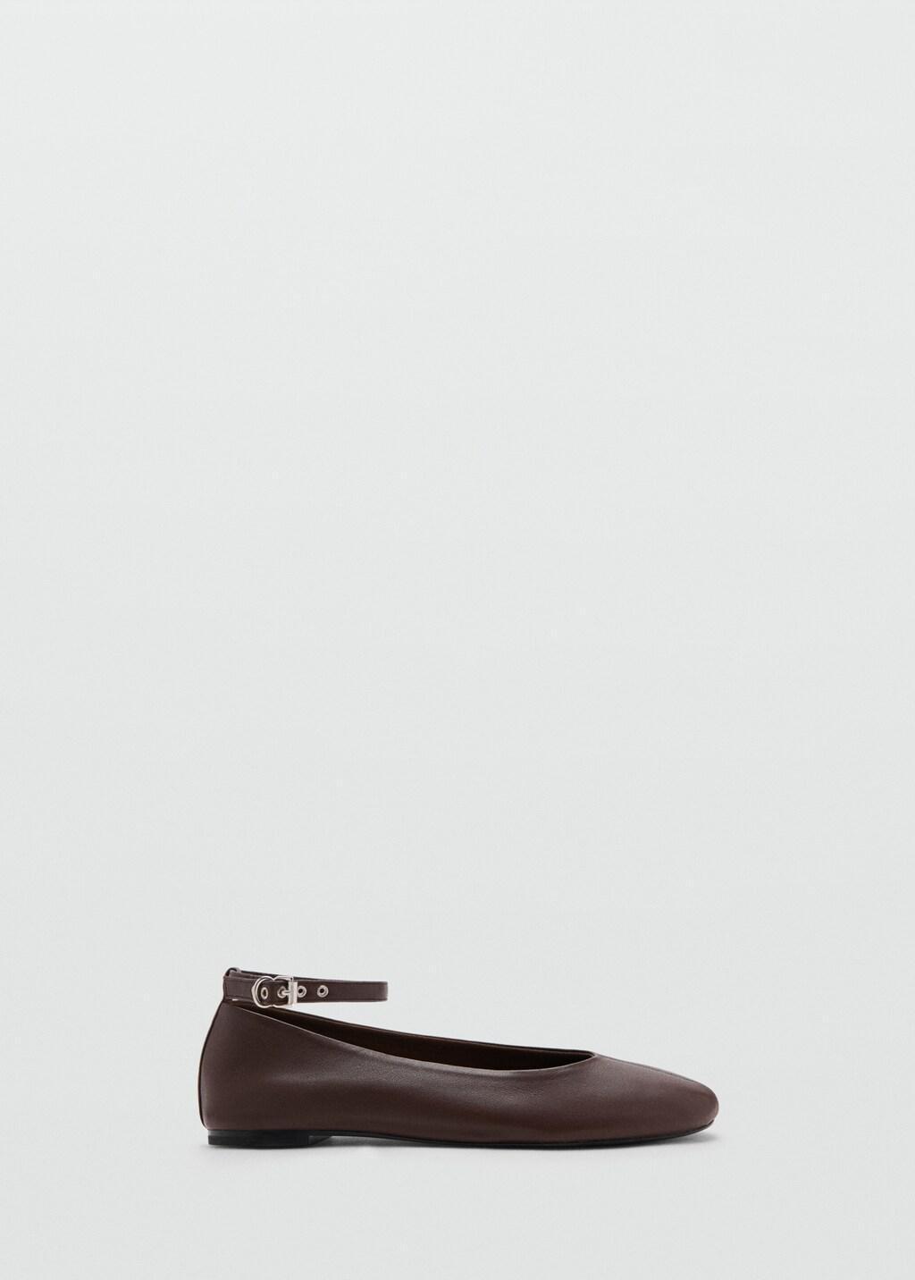 Brown Leather Ankle Strap Ballet Flats, Dark Brown, large image number 3