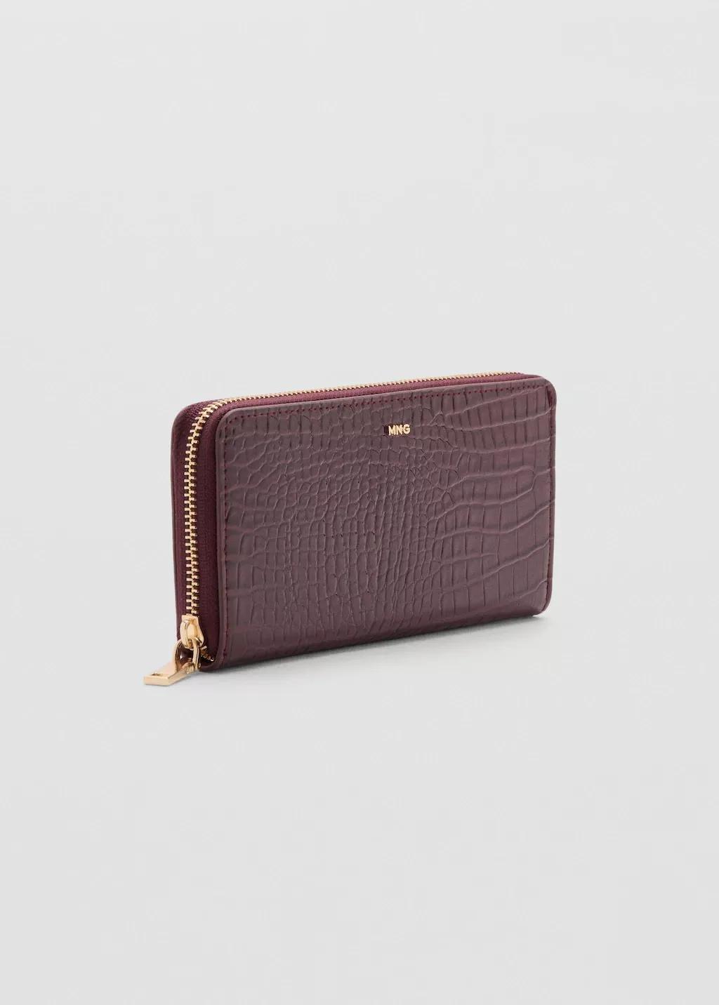 Red Large Shiny Croc-Effect Wallet, Dark Red, large image number 0