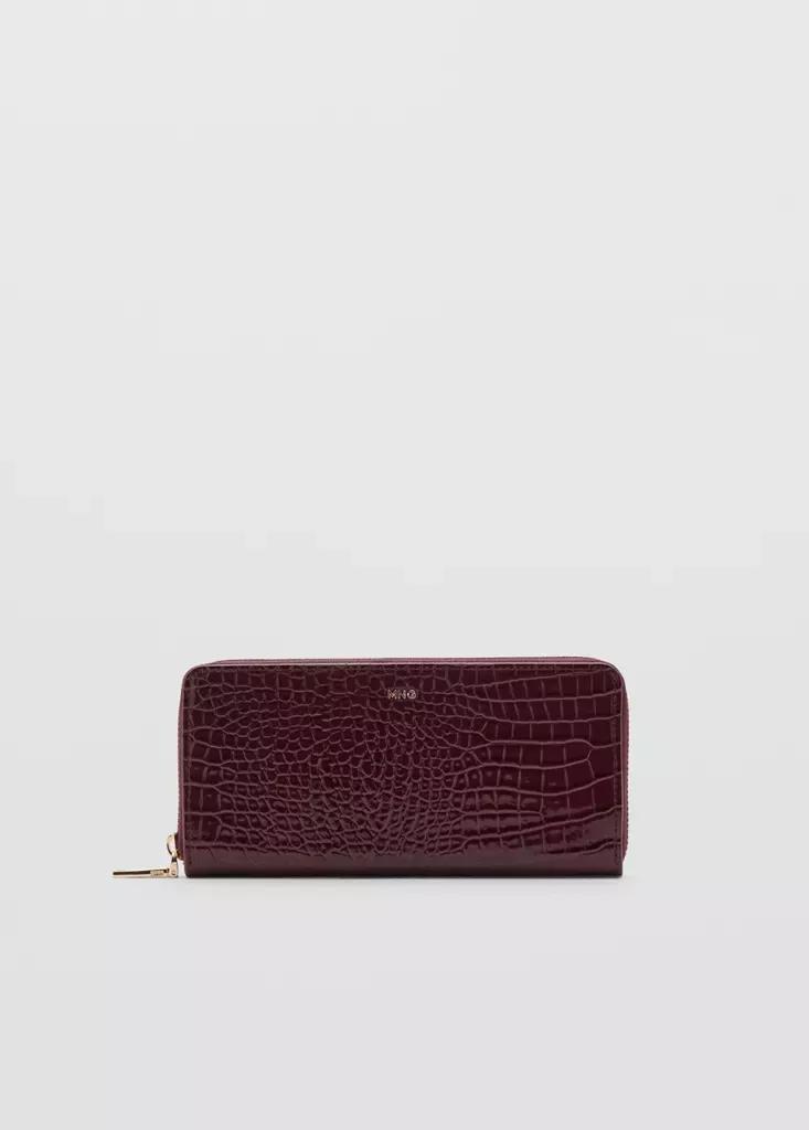 Red Large Shiny Croc-Effect Wallet, Dark Red, large image number 3