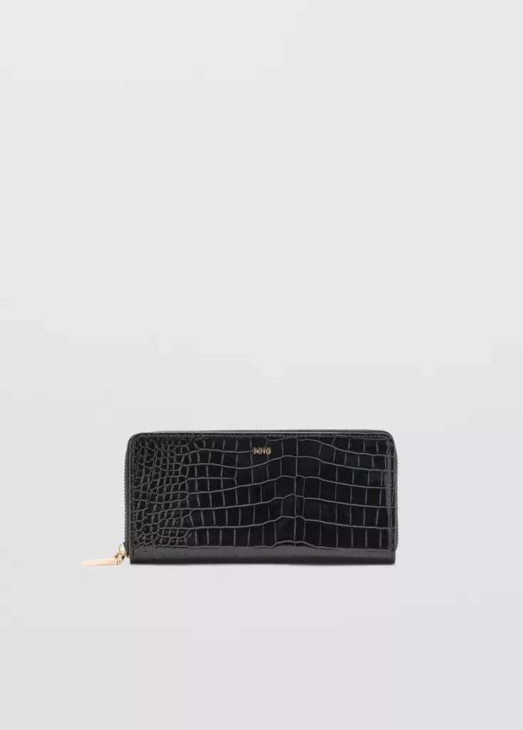 Black Large Shiny Croc-Effect Wallet, , large image number 0