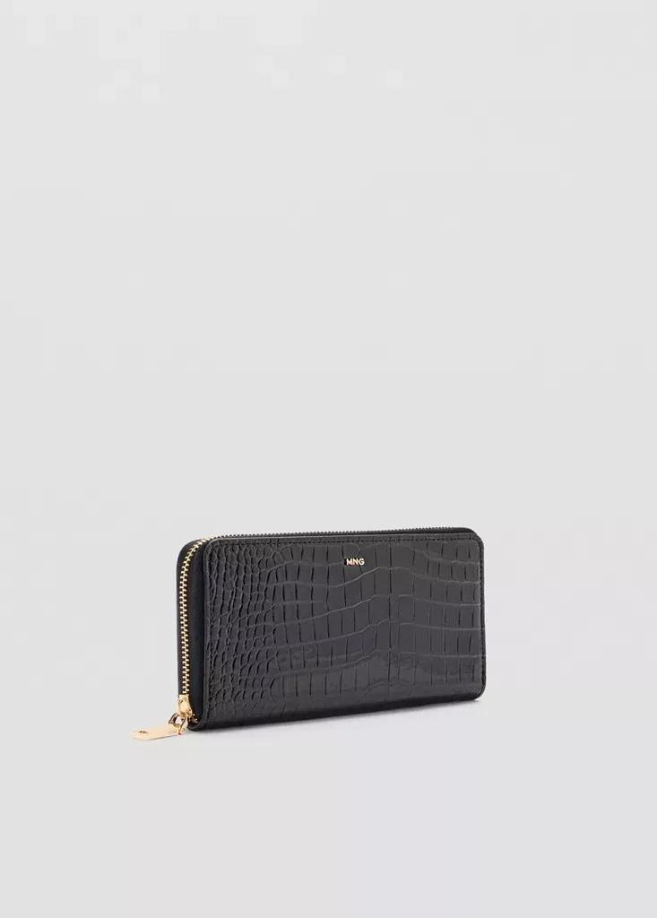 Black Large Shiny Croc-Effect Wallet, , medium