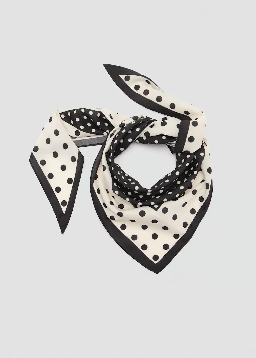 Black Satin Check-Print Scarf, Black, medium