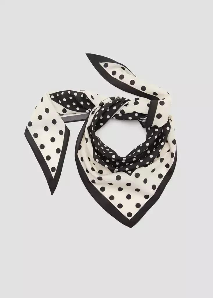 Black Satin Check-Print Scarf, Black, large image number 6