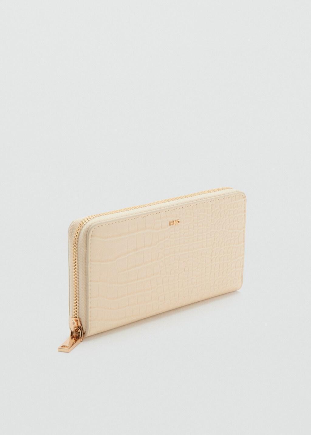 Beige Large Croc-Effect Wallet, Light Beige, medium