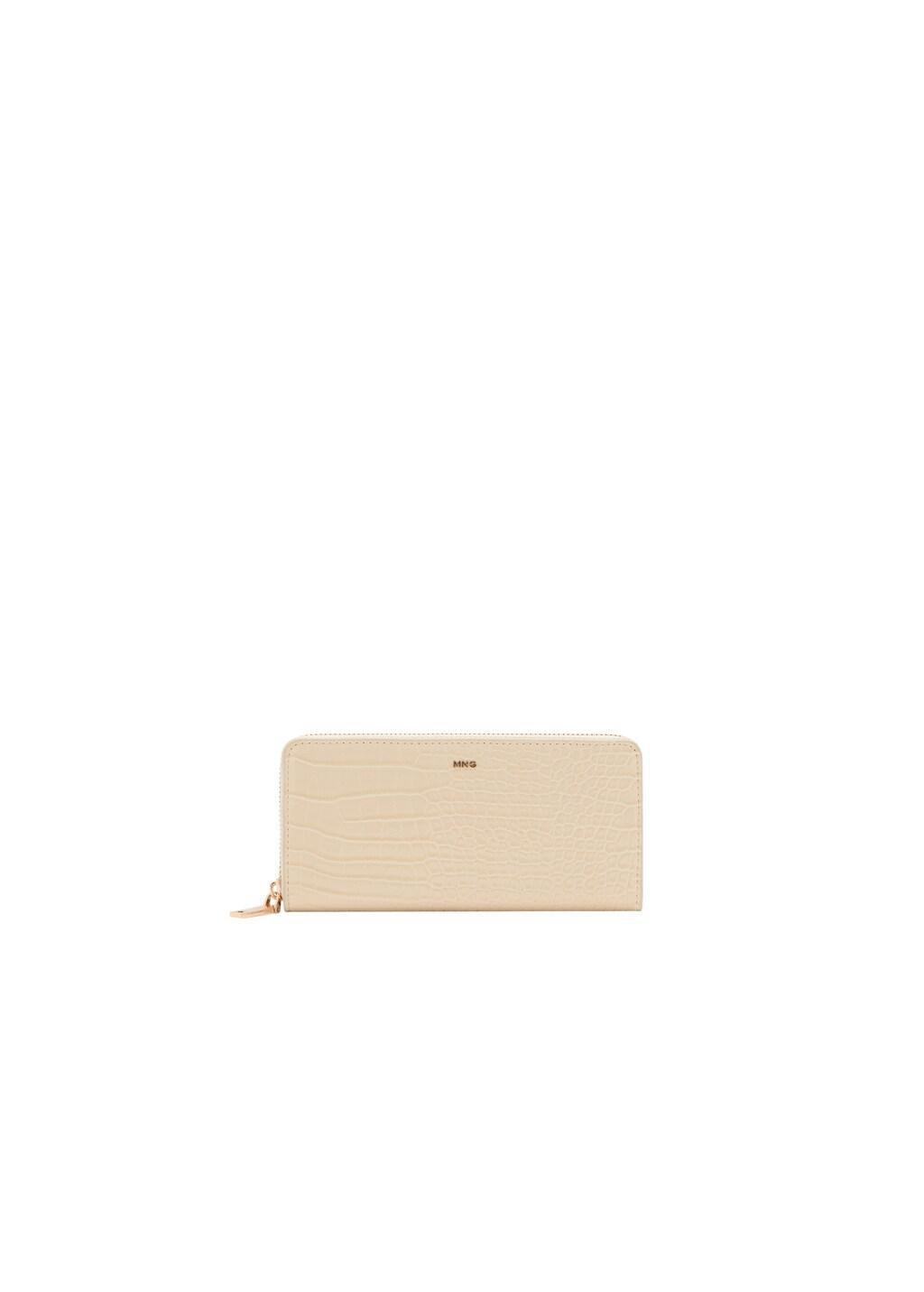 Beige Large Croc-Effect Wallet, Light Beige, large image number 2