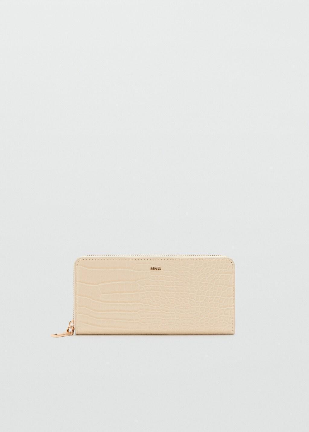 Beige Large Croc-Effect Wallet, Light Beige, large image number 3
