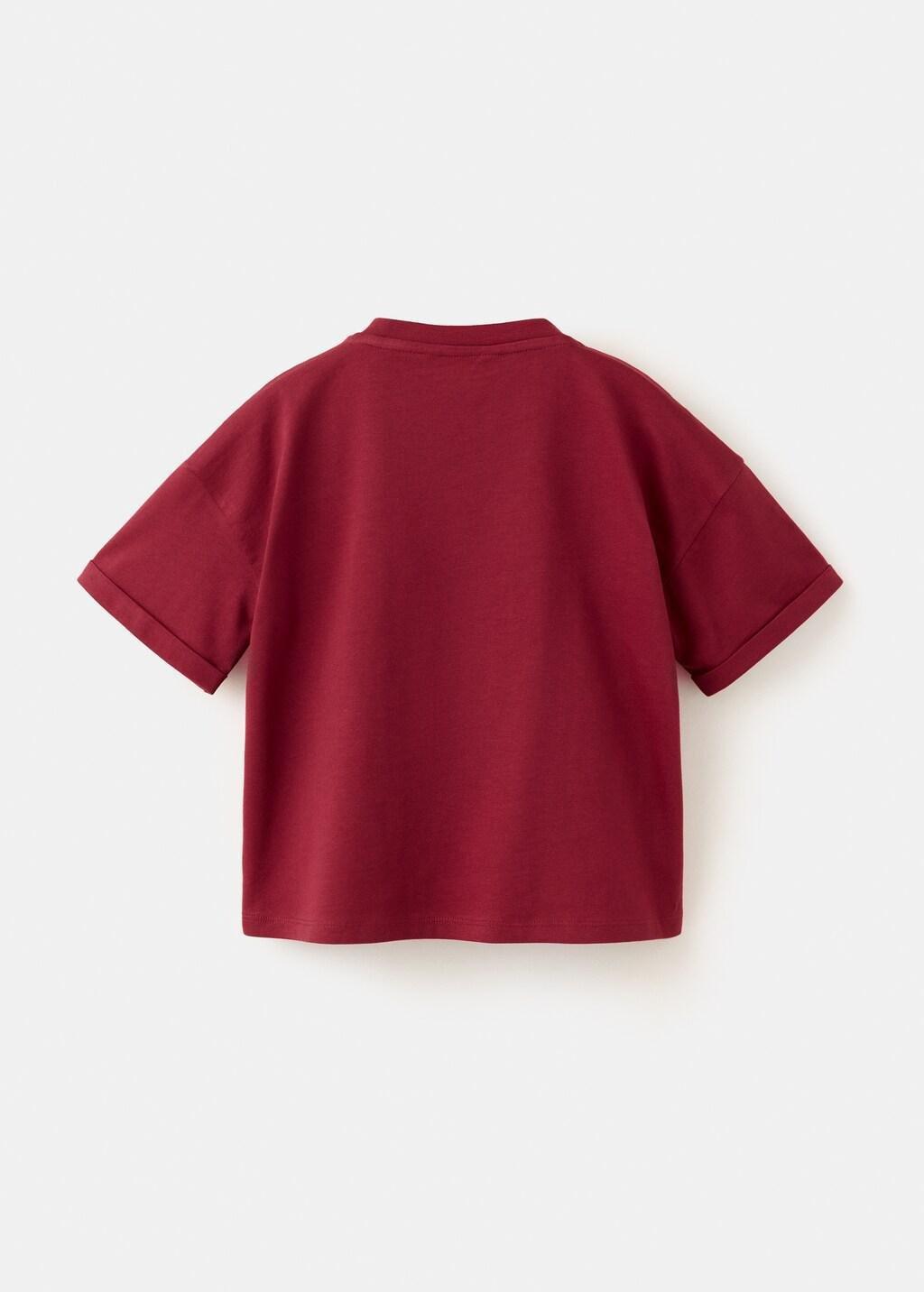 RED Cotton T-shirt with raised detail, Kids Girls, Dark Red, large image number 2