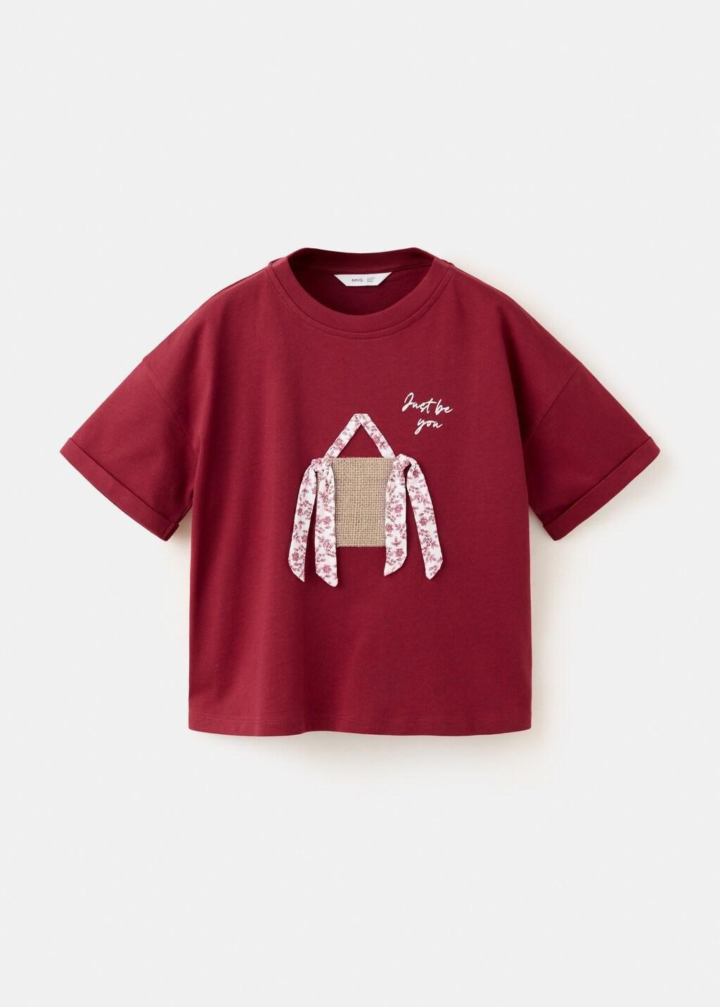 RED Cotton T-shirt with raised detail, Kids Girls, Dark Red, large image number 4