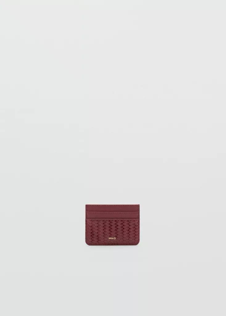 Burgundy Braided Cardholder, Dark Red, medium