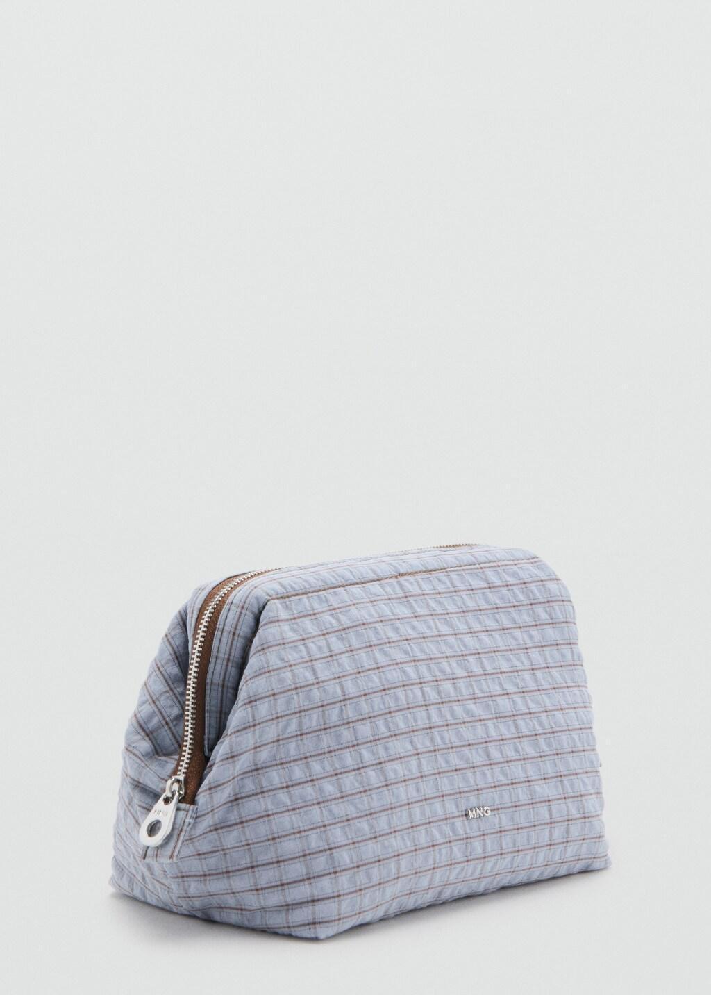 MEDIUM BLUE Checked cotton wash bag, Medium Blue, large image number 0