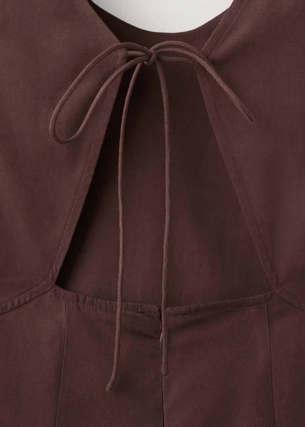 Brown Side Ruched Dress With Tie Detail, Brown, large image number 1