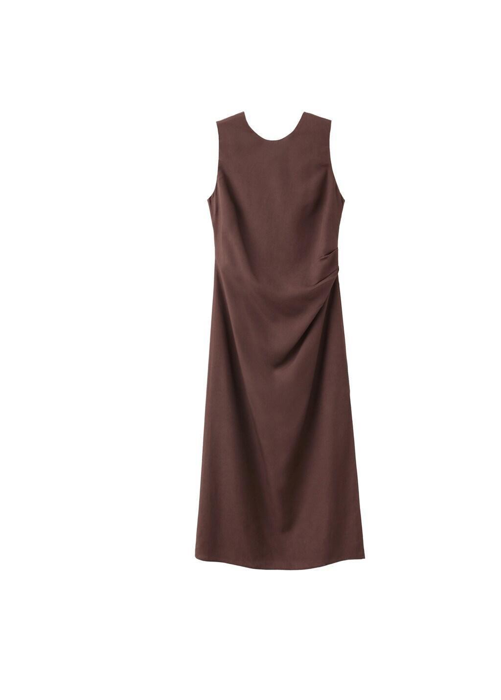 Brown Side Ruched Dress With Tie Detail, Brown, large image number 4