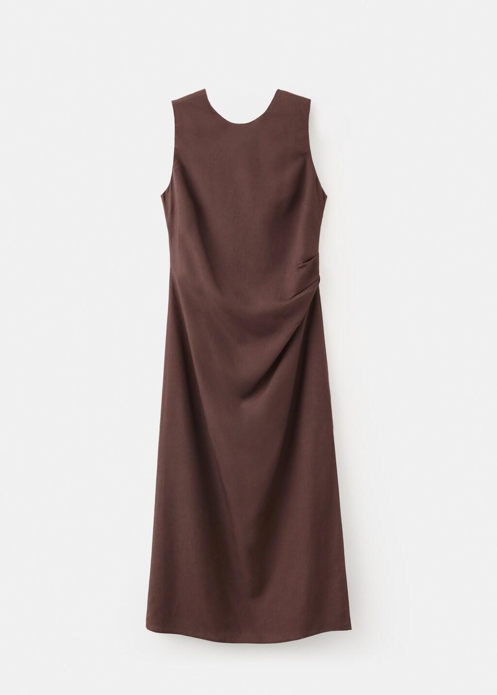 Brown Side Ruched Dress With Tie Detail, Brown, large image number 5