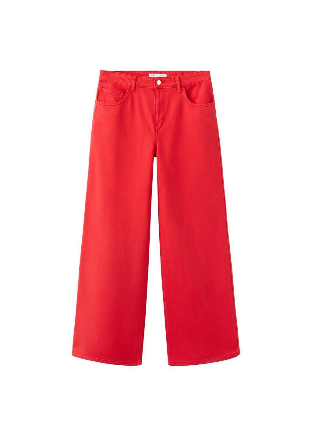 Red Low-Rise Wide Leg Jeans, Red, large image number 4