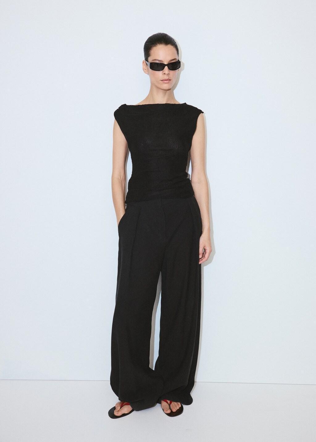 Black Asymmetric Top With Floral Embroideries, Black, medium