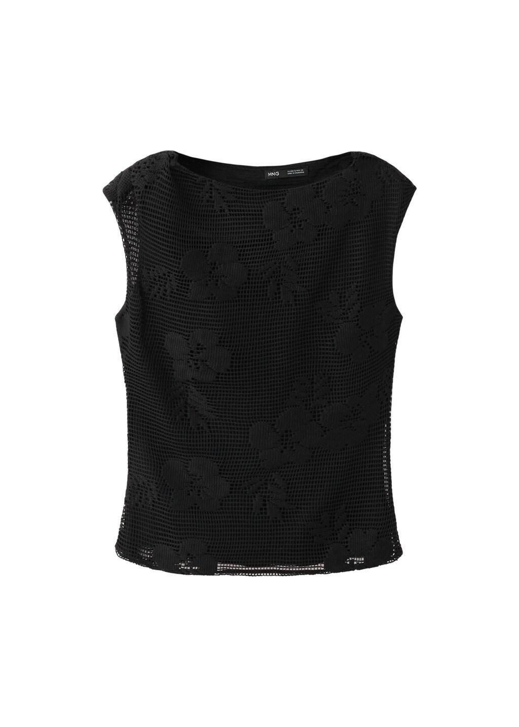 Black Asymmetric Top With Floral Embroideries, Black, large image number 6